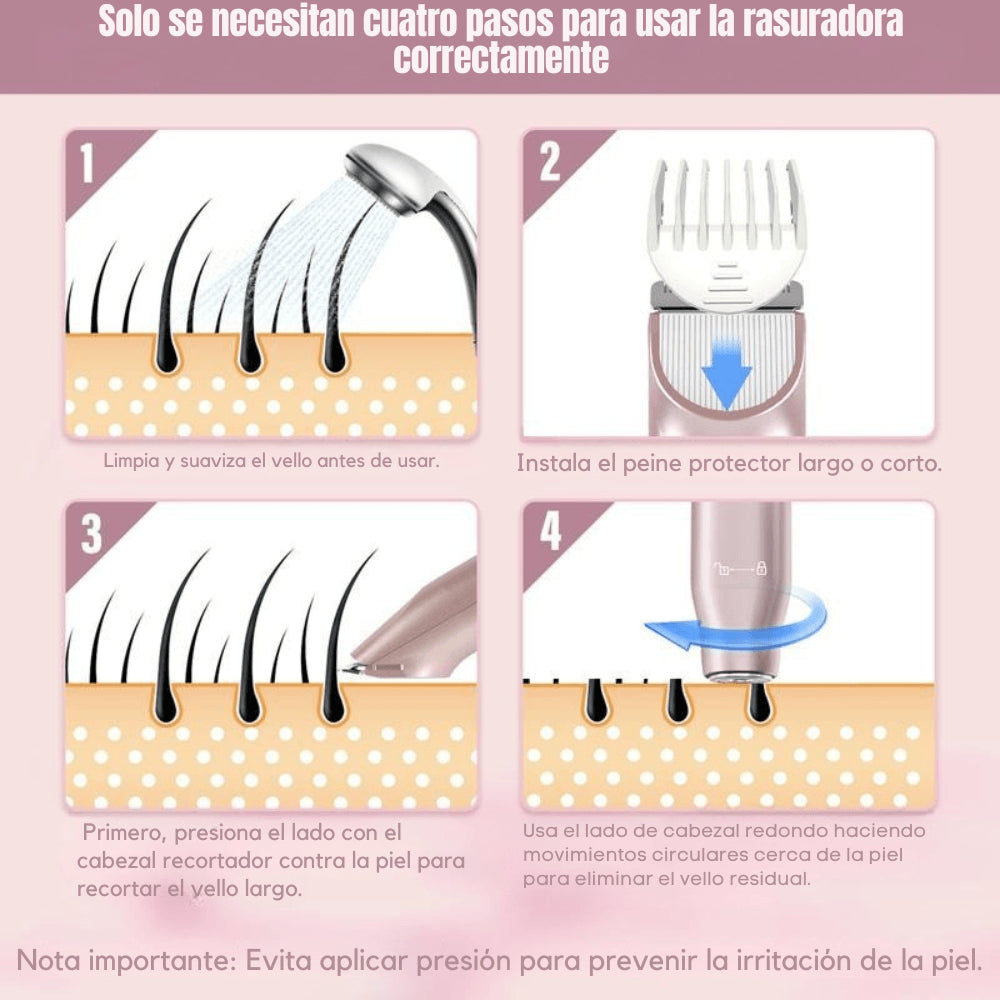 Depiladora Eléctrica 2 en 1 para Mujer – Rostro, Axilas y Bikini, Recargable e Impermeable