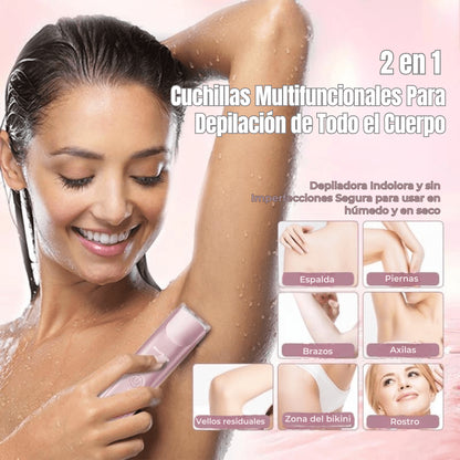 Depiladora Eléctrica 2 en 1 para Mujer – Rostro, Axilas y Bikini, Recargable e Impermeable