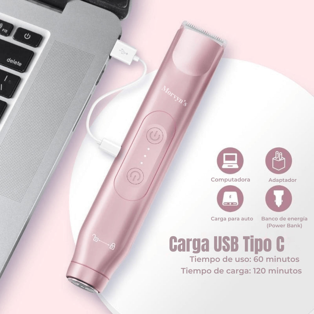 Depiladora Eléctrica 2 en 1 para Mujer – Rostro, Axilas y Bikini, Recargable e Impermeable