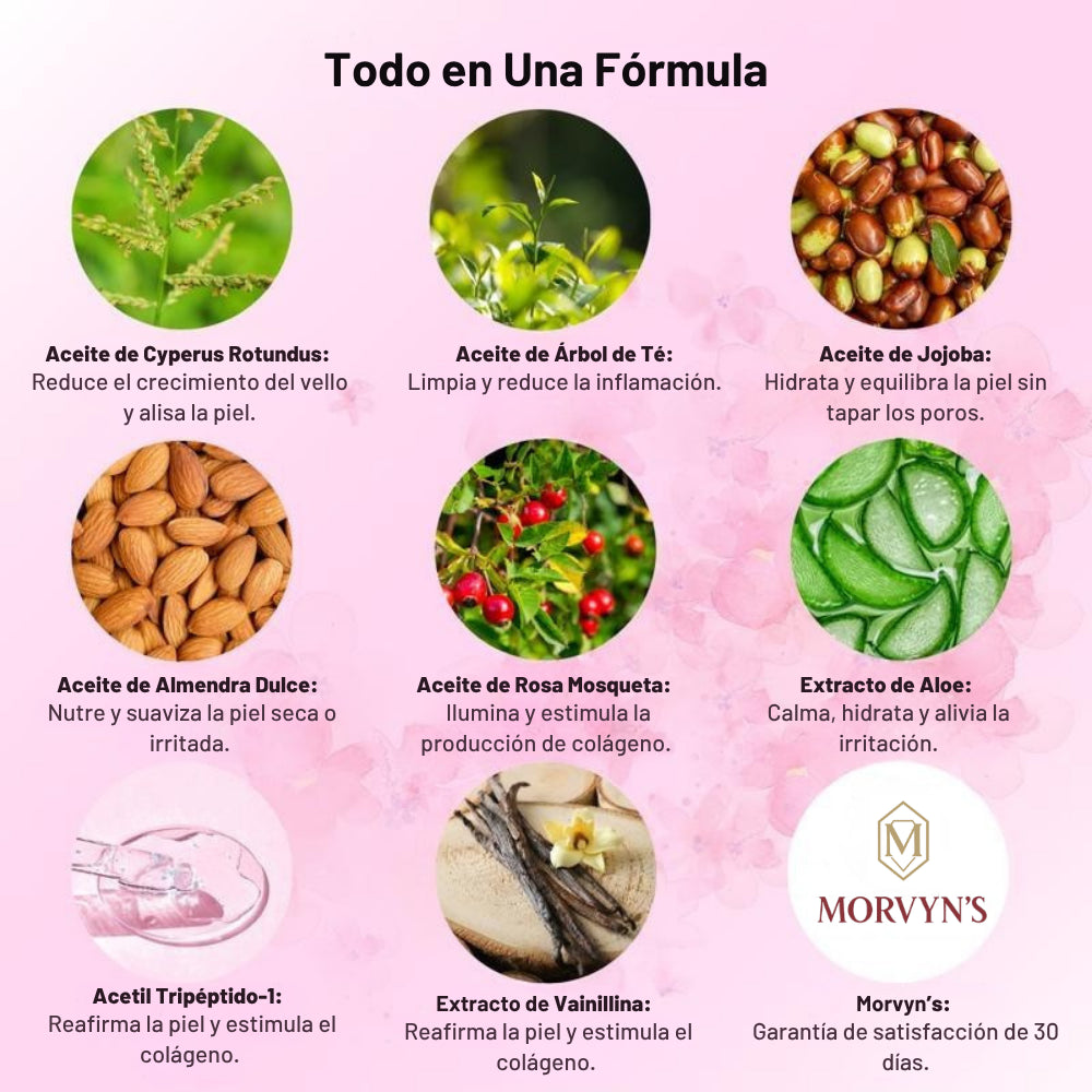 Aceite Reductor de Vello  – Fórmula Natural con Cyperus Rotundus, Resultados desde la Semana 4